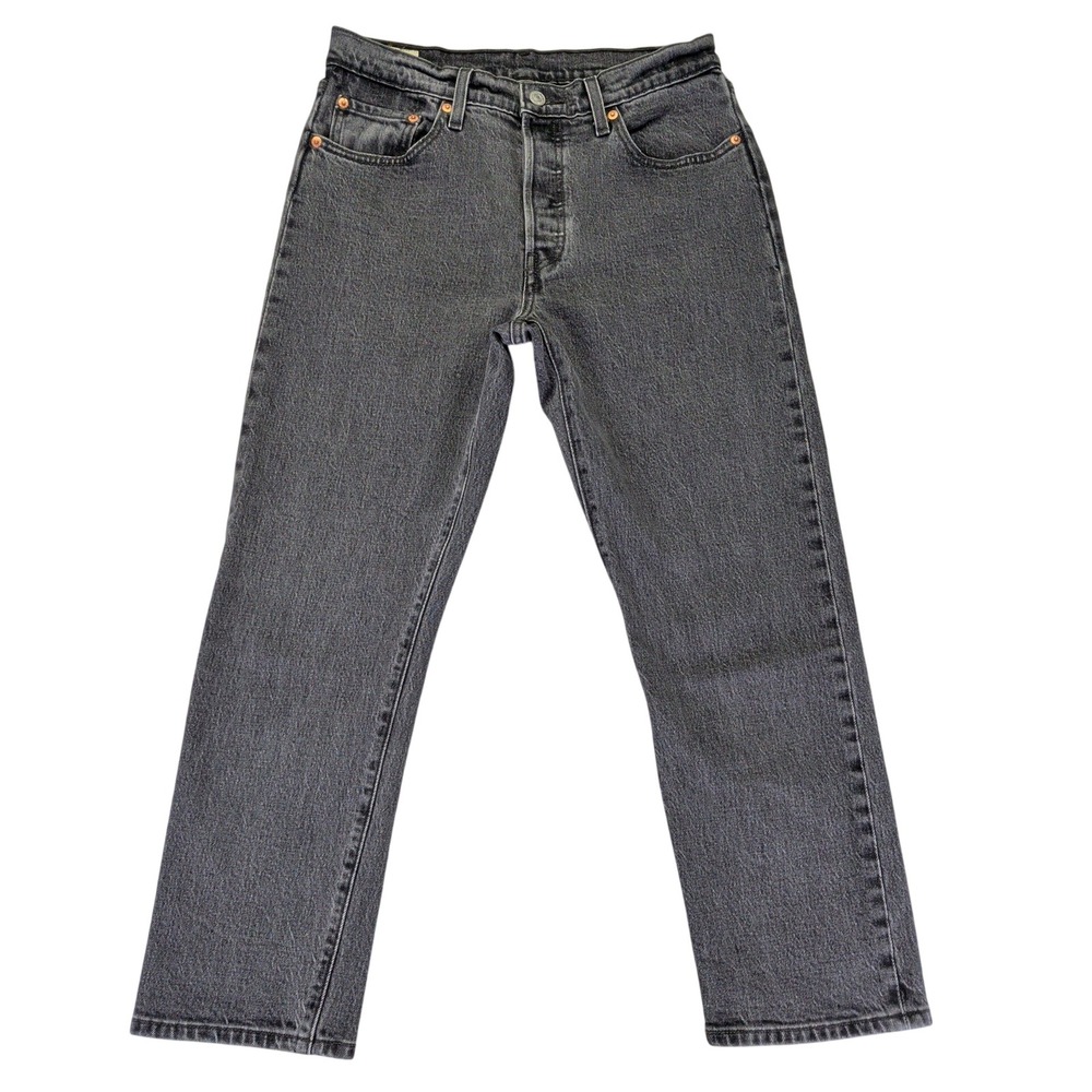 Levi's 501 Premium Gray‎ Black Wash Button Fly Straight Leg Jeans Womens 28 L26